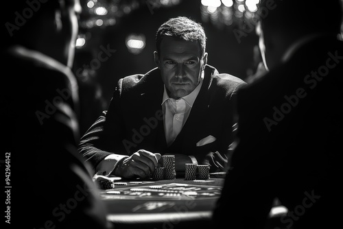  Intense poker player in a high-stakes game photo