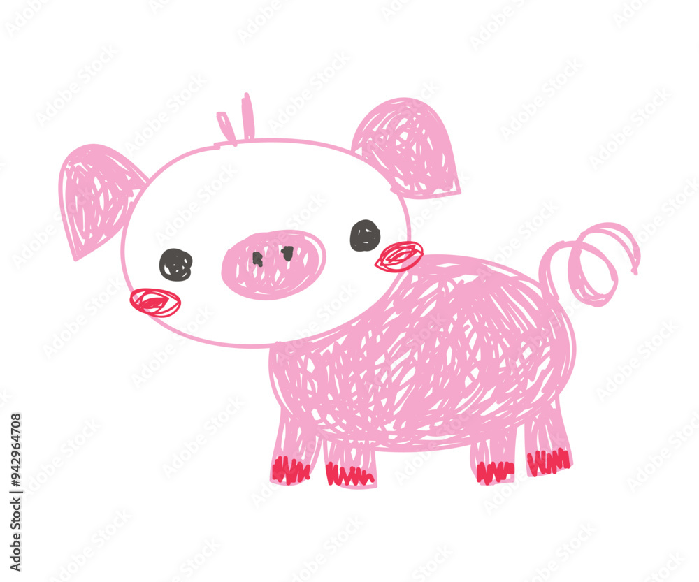 Pig as Kids Doodle Simple Hand Drawn Element Vector Illustration Pig as Kids Doodle Simple Hand Drawn Element Vector Illustration