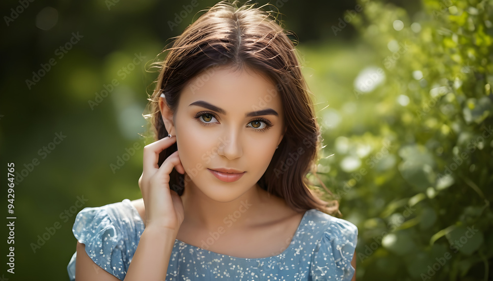Beautiful young woman posing in summer park Beautiful young woman posing in summer park