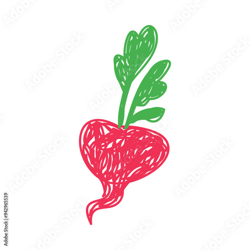 Radish as Kids Doodle Simple Hand Drawn Element Vector Illustration