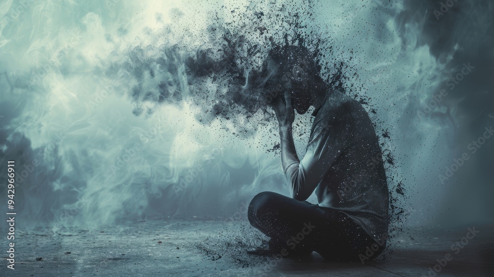 Obraz premium A Deeply Emotional Visualization of Mental Struggles and Internal Conflict