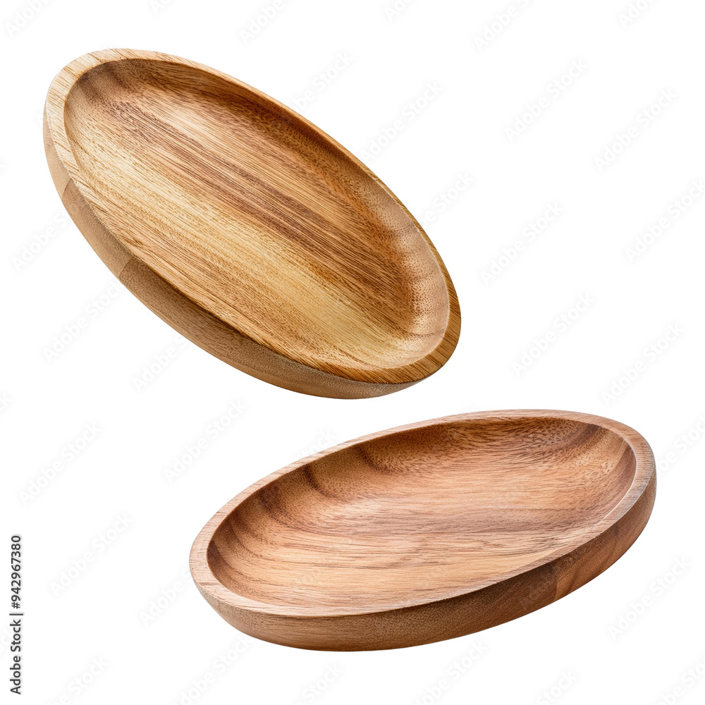 Rustic Wooden Plates on White Background in Artistic Composition Rustic Wooden Plates on White Background in Artistic Composition