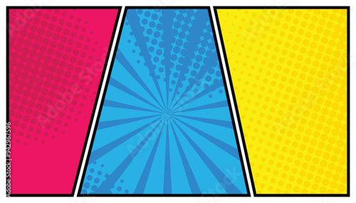Comic book page background with rays, comic backgound. radial effect and halftone effect. vector Illustration