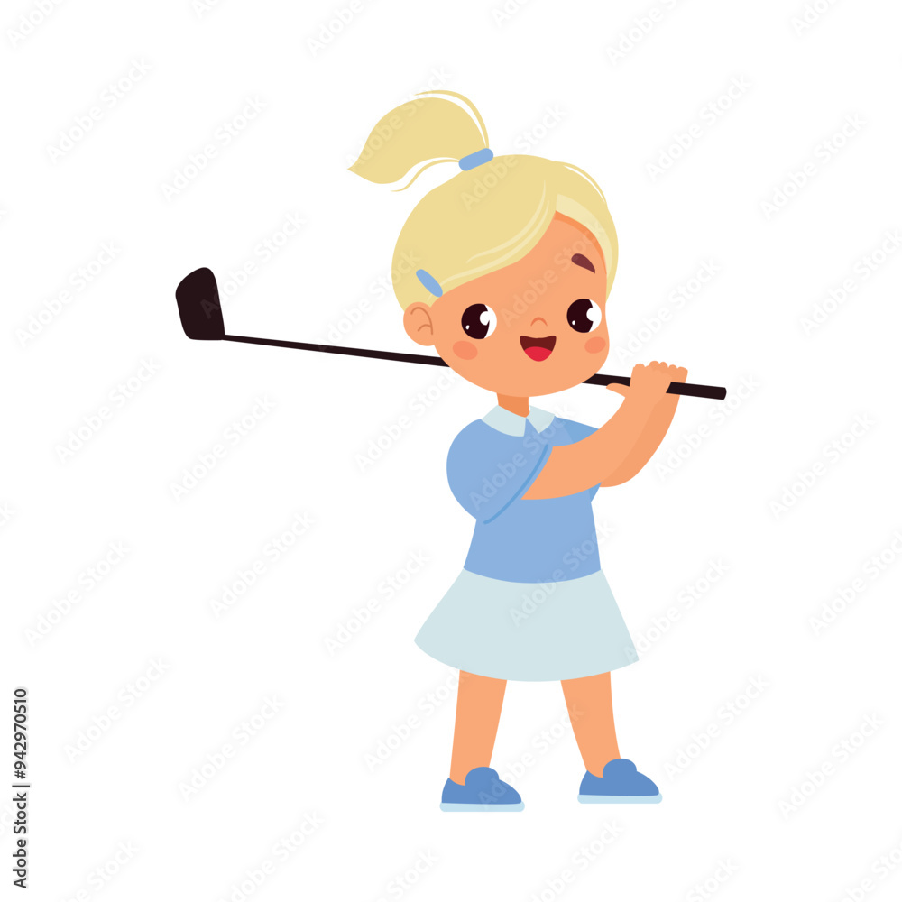 Blond Girl Character Play Golf Do Sport Vector Illustration Blond Girl Character Play Golf Do Sport Vector Illustration