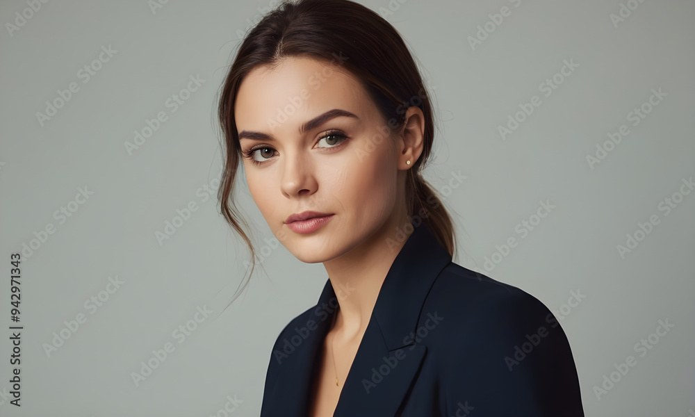 Confident young businesswoman posing on grey background Confident young businesswoman posing on grey background