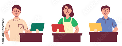 Cashier Worker Standing at Checkout Station