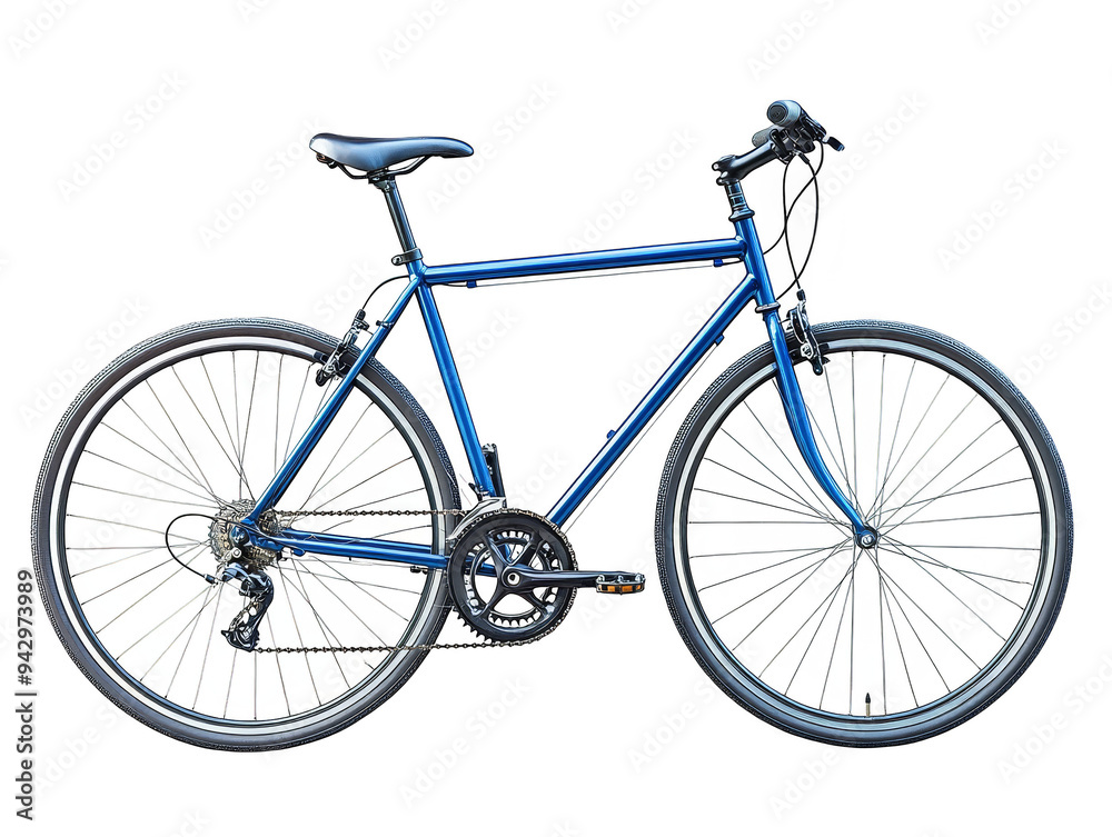 Blue bicycle with black wheels transparent background