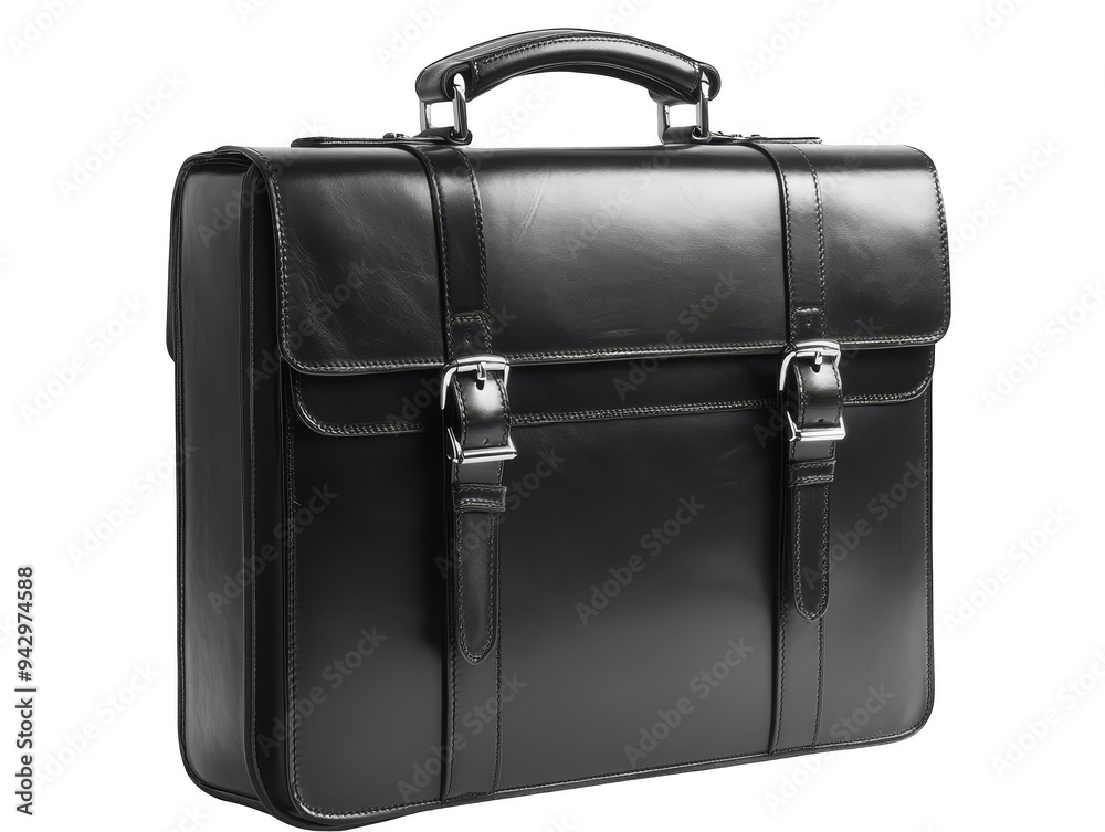 Black Leather Briefcase with Silver Clasps and Handle Black Leather Briefcase with Silver Clasps and Handle