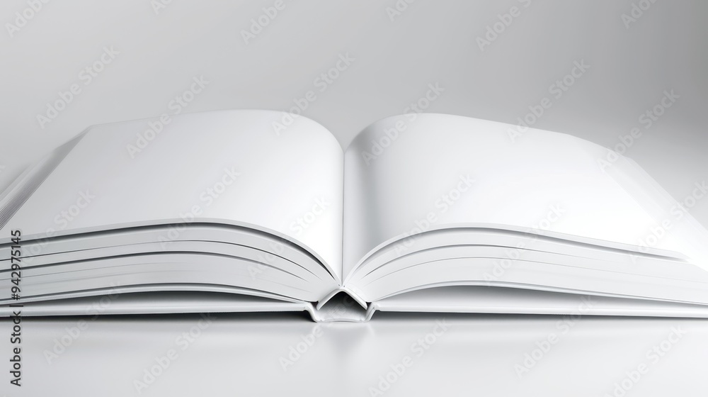 A book is open to a blank page. The book is white and the page is also white A book is open to a blank page. The book is white and the page is also white