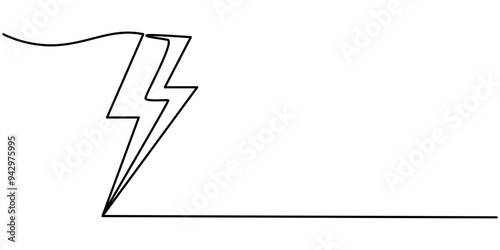 bolt electric  in continuous line drawing style, Line Drawing Lighting Strike Icon, Flash Continuous Line Illustration, Lightning, Energy Editable Continuous Line Icon