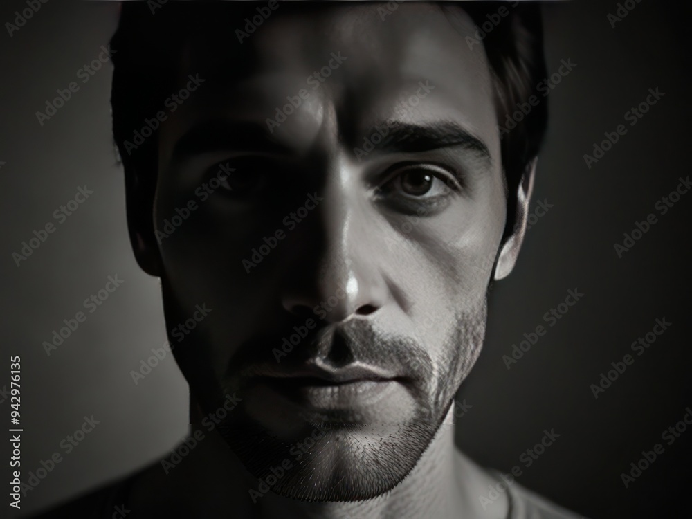 Dramatic Black and White Portrait of a Man in Deep Thought Dramatic Black and White Portrait of a Man in Deep Thought