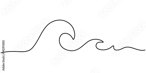 Ocean wave continuous single line drawing vector illustration. Pro vector, one continuous line drawing Sea wave vector illustration, ocean Sea wave one line drawing art continuous line