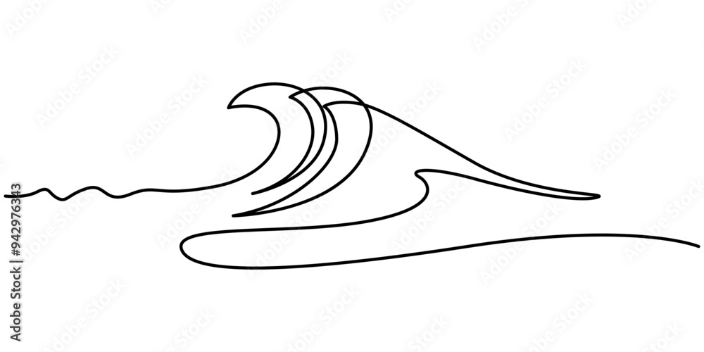 Ocean wave continuous single line drawing vector illustration. Pro vector, one continuous line drawing Sea wave vector illustration, ocean Sea wave one line drawing art continuous line