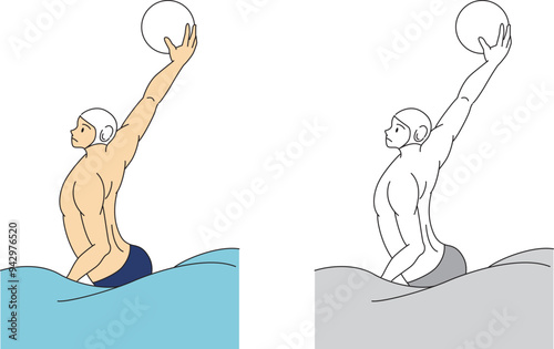 水球をする男性選手のイラストセット