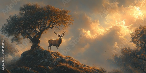 deer in the sunset