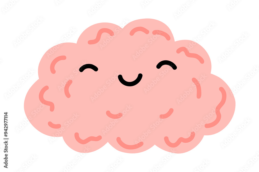 Happy Brain character. Hand drawn Cartoon cute brain with face. Doodle Internal human organs. Stock vector illustration isolated on white background. Happy Brain character. Hand drawn Cartoon cute brain with face. Doodle Internal human organs. Stock vector illustration isolated on white background.