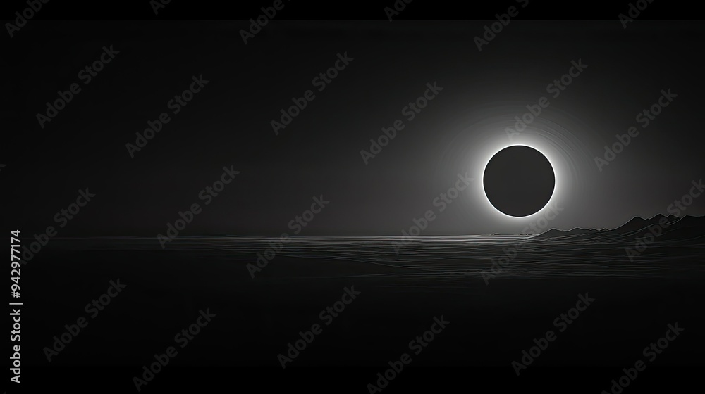 Obraz premium A minimalist black wallpaper with a gentle gradient mimicking a solar eclipse, where a faint glow emerges from the horizon.