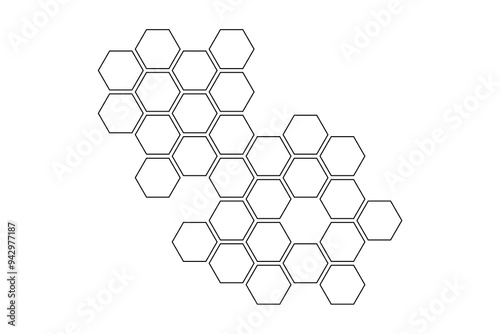 Honey comb. Propolis logo. Doodle honeycomb structure. Honey, pollen, wax, parchment and bee products in sketch style. Stock black and white illustration isolated on a white background.