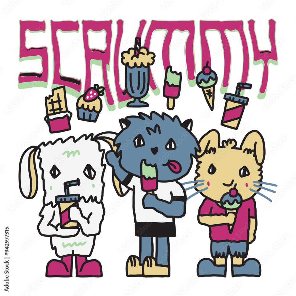 Hand drawn trendy cute cartoon. Hand drawn trendy cute cartoon.