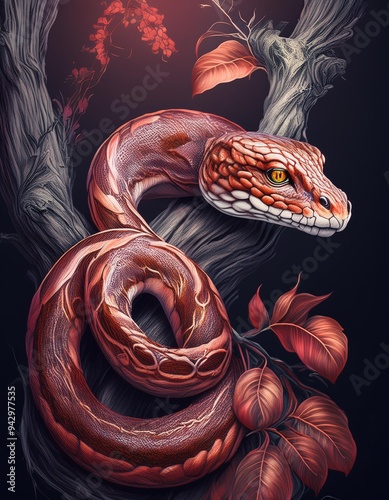 red snake in a tree  photo