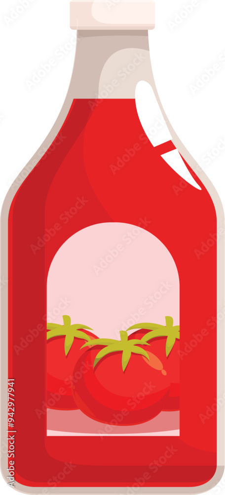 Simple vector illustration of a glass bottle containing ketchup with tomatoes on the label Simple vector illustration of a glass bottle containing ketchup with tomatoes on the label