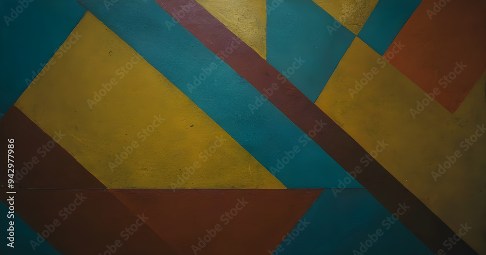 Abstract geometric wall painted in yellow blue and red tones Abstract geometric wall painted in yellow blue and red tones