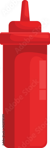 Red plastic bottle dispenser containing tomato ketchup, mayonnaise, mustard or other sauces for branding mockups