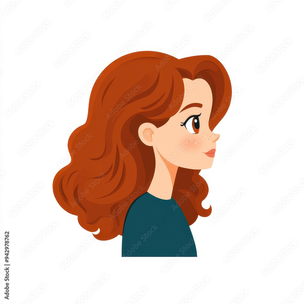 A minimalist cartoon illustration featuring a girl with auburn hair, set against a white background with geometric shapes. A minimalist cartoon illustration featuring a girl with auburn hair, set against a white background with geometric shapes.