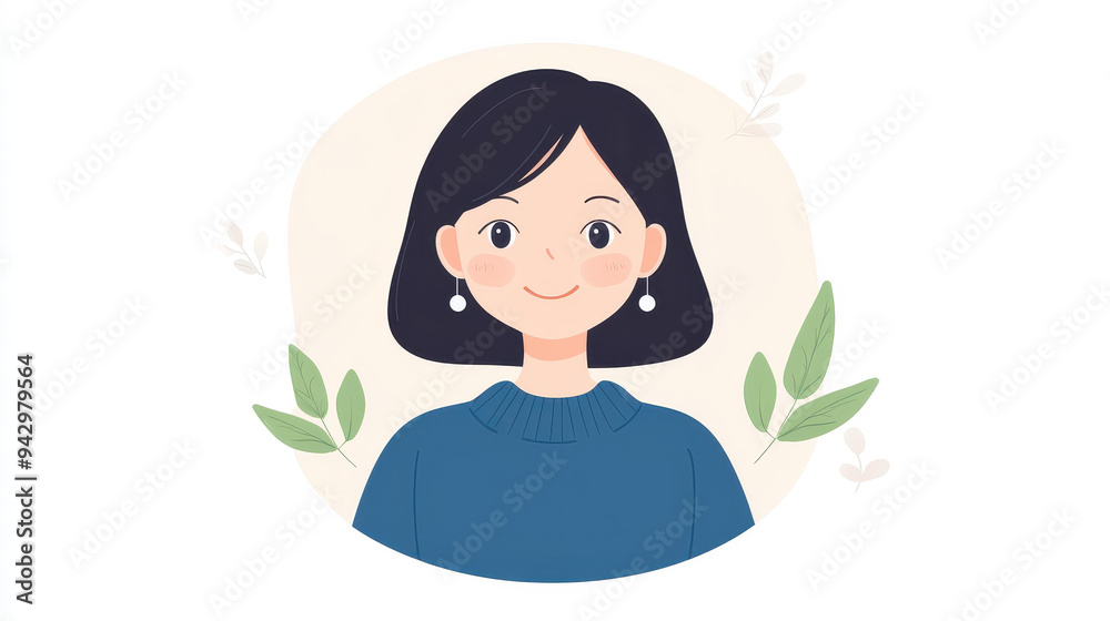 A playful girl in a blue sweater, with short black hair and delicate earrings, exudes charm and joy in a flat illustration. A playful girl in a blue sweater, with short black hair and delicate earrings, exudes charm and joy in a flat illustration.