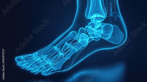 Digital X-ray of a foot, with clear bones and joints, perfect for medical presentations