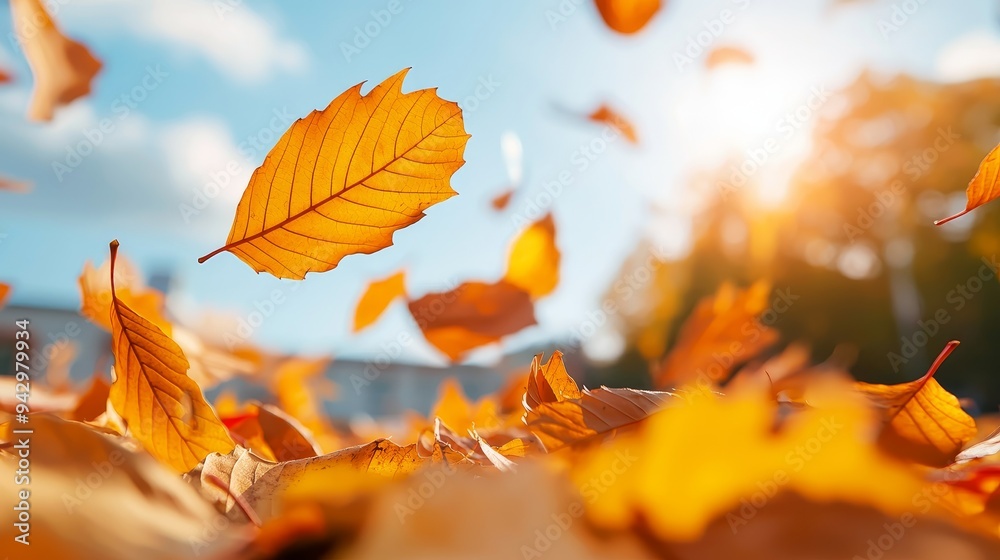 Crisp autumn day with leaves swirling in the wind, cool weather, fall colors Crisp autumn day with leaves swirling in the wind, cool weather, fall colors