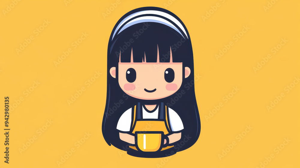 Cute chibi character in a kitchen apron, embracing a playful cooking vibe in a colorful flat design style. Cute chibi character in a kitchen apron, embracing a playful cooking vibe in a colorful flat design style.