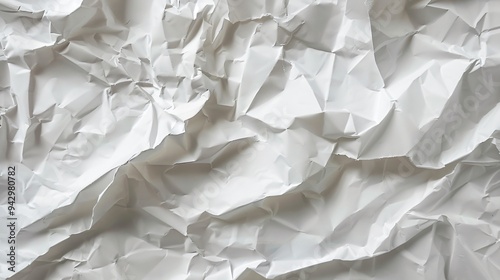 Crumpled white paper texture background with realistic creases and folds, perfect for design projects, graphic overlays, and artistic presentations.