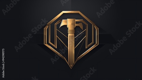 A sophisticated construction site logo with a hammer and architectural lines