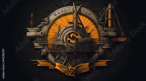 A versatile construction site logo featuring a gear and a construction crane