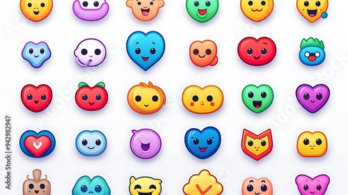 A vibrant vector emoji set showcasing popular icons like hearts, stars, and animals