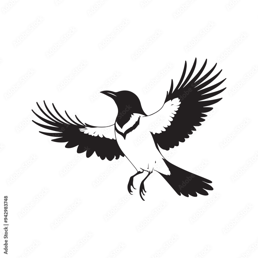Obraz premium 1Magpie line art vector silhouette with white Background