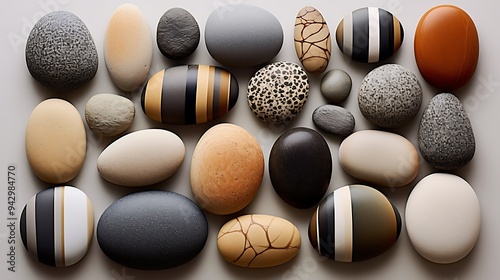 Artistic arrangement of unique stones showcasing their natural beauty and variations