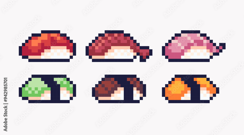 Sashimi Sushi Pixel Art Set Japanese Food Rice And Fish Meal 