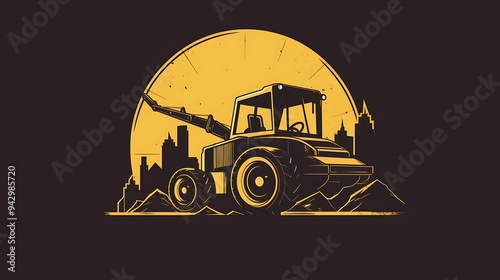 Bold icon of a construction company with a bulldozer and the company name
