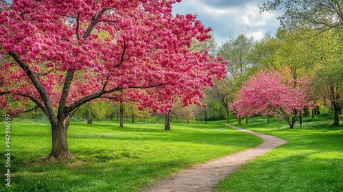 Vibrant spring blossoms in full bloom, filling the landscape with bright colors and new life