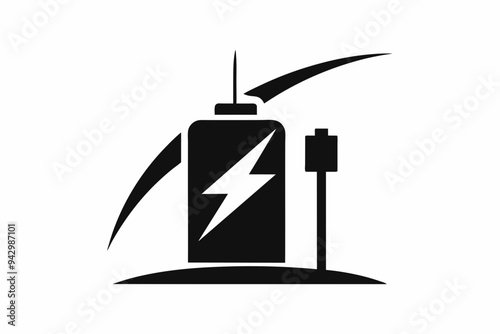 A charging station logo vector art illustration icon logo, featuring a modern stylish shape, on a solid white background photo