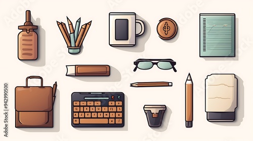 Stylish vector icons for business with finance tools and office essentials