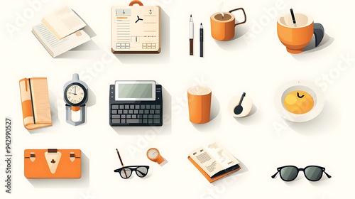 Stylish vector icons for business with finance tools and office essentials