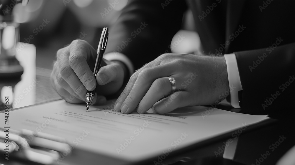 Modern Business Agreement Signing - Close-up of Hands Executing Contract in Professional setting Modern Business Agreement Signing - Close-up of Hands Executing Contract in Professional setting