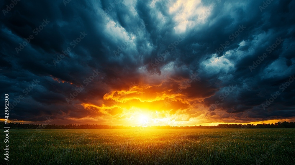 Dark clouds with the sun breaking through, stormy weather, dramatic lighting Dark clouds with the sun breaking through, stormy weather, dramatic lighting