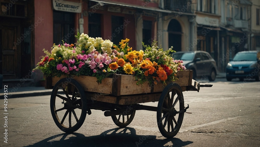 cart with flowers in the street cart with flowers in the street