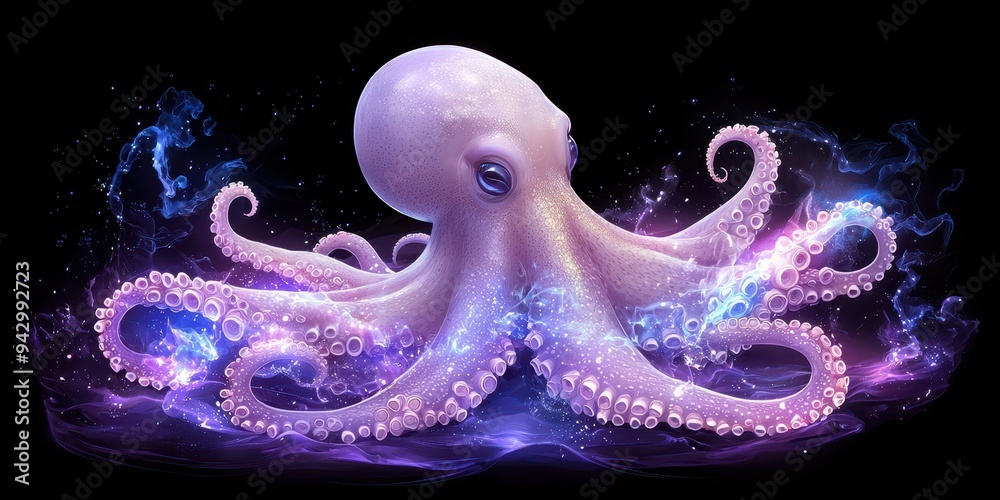 A vibrant and enchanting octopus with glowing tentacles, showcasing beauty and mystery in the depths of the ocean. A vibrant and enchanting octopus with glowing tentacles, showcasing beauty and mystery in the depths of the ocean.