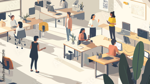 Diverse and Inclusive Workplace Collaboration in Modern Office Setting, Multicultural Team Discussing Projects, Working Together