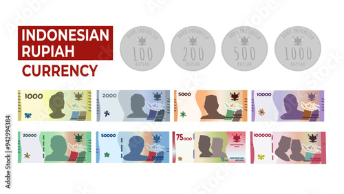 Indonesian Rupiah Vector Illustration ranging from 1000 to 100000. Indonesian Rupiah banknote and coin suitable for advertising media, promotional materials, give away, and quizzes with prizes.